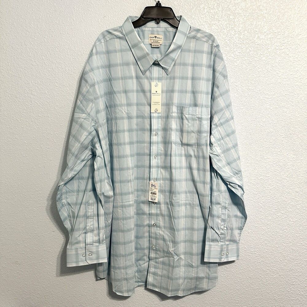 Oak Hill Dress Shirt Men's 22 39/40 Blue Check Classic Fit Easy Stretch DXL New